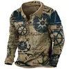 Camisa Polo Masculina de Manga Longa Europeia e Americana Impressão Digital 3D Estilo Retrô Gola Polo Manga Longa Masculina 26