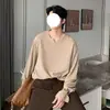 Camiseta de manga larga con cuello en V texturizado, unisex, moderna y elegante para primavera y otoño, top de corte holgado, fresco y sofisticado, perfecta como capa interior o camiseta básica