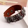 Joias Populares Europeias e Americanas Mais Vendidas para Comércio Exterior Pulseira de Couro Genuíno Pulseira Punk Pulseira de Couro com Caveira de Liga