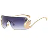 Gafas de Sol de una Pieza Sin Montura con Borde Metálico, Gafas de Sol de Moda Personalizadas para Mujer, Gafas Transfronterizas Europeas y Americanas de Alta Gama 9103