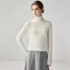 Suéter de cashmere de peça única sem costura com gola alta para mulheres, macio e aconchegante, gola alta, pulôver solto, malha base
