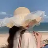 Chapéu de Palha Francês para Mulheres 2025 Verão Novo Estilo Respirável Renda Recortada Chapéu de Proteção Solar Chapéu de Praia Chapéu de Sol