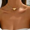 Collar Clavícula con Colgante de Perla Grande Exagerado de Moda Cadena Metálica Multicapa Choker Hip-Hop Tendencia Venta al por Mayor en Stock