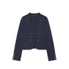 Ropa de mujer transfronteriza 2026 Moda europea y americana casual con nudo cuello alto de pie de un solo pecho botón oculto manga larga chaqueta para mujer D53126