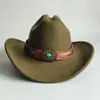 Sombrero Vaquero de Estilo Étnico Nuevo Transfronterizo, Sombrero de Fieltro Otoño e Invierno para Hombres y Mujeres, Sombrero Vaquero de Ala Ancha Turquesa