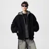 Jaqueta de Algodão Desconstruída Estilo Americano Falsa de Duas Peças para Homens, Outono e Inverno, com Algodão Adicionado, Cool de Rua, Toque de Luxo, Blusa com Capuz para Uso ao Ar Livre