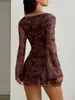 Comércio Exterior Estilo Europeu e Americano 2025 Primavera/Verão Nova Moda Feminina Estampada Tendência Gola Redonda Manga Longa Elegante Vestido Justo