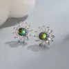 Brincos Quadrados de Girassol para Mulheres Prata Esterlina S925 Brincos Moda Simples Exquisitos Elegantes Brincos de Girassol de Alta Qualidade