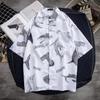 Camisa de manga curta estampada estilo Hong Kong masculina retrô estilo Hong Kong solta casual verão fina design de nicho