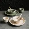 Juego de cuenco y plato estilo rústico para una persona, vajilla de hotel, cuenco de arroz para uso doméstico, presentación de restaurante de cerámica estilo pastoral