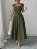 Moda feminina europeia e americana transfronteiriça comércio exterior atacado site independente Amazon novo vestido longo elegante com decote quadrado e mangas curtas