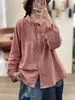 Camisa de Algodón Puro Bordada Nueva Otoño 2026, Estilo Chino Nuevo Artístico Vintage Casual Holgada de Botones Abiertos Manga Larga para Mujer