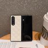 Funda plegable para Samsung Z Fold5, de piel brillante, con diseño rombal y bordado para mujer, ZFOLD4