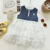 Vestido de Verano para Niñas 2026 Encaje Malla Patchwork Mezclilla Estilo Tanque Vestido de Princesa Pastel Infantil Estilo de Moda