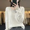 Listo para Usar de Primera Línea 100 Lana Tejido de Punto para Mujer Cuello en V Otoño e Invierno Nuevo Color Puro Holgado Versátil Lana Holgado Camiseta Básica