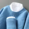 Suéter 100% Lã Pura Outono e Inverno Masculino Gola Redonda Espessado Pulôver Solto Casual Business Tricô Base