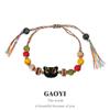 Pulsera de Cuerda Colorida con Cuentas de Cerámica Estilo Bohemio Gato Negro Pequeño para Mujer Linda de Nicho Pulsera con Borla para Mejor Amiga