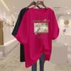 Camiseta de manga curta de comprimento médio interno de algodão damasco para mulheres 2024 início da primavera nova camisa europeia solta
