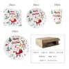 Decoraciones de Papá Noel Navideño Plato Desechable para Cena Mantel Navideño Charola de Papel Vaso de Papel Servilleta Juego de Vajilla para Fiesta