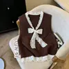 Elegante Chaleco con Cuello de Lazo de Encaje para Mujer, Ropa en Capas para Otoño e Invierno, Top de Punto sin Mangas de Alta Gama