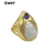 MPR127 Anillo Clásico para Hombre y Mujer, Forma de Gota de Agua Grande Retro Neutro, Incrustación de Circonita de Colores, Chapado en Oro de 18k