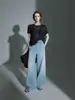 Pantalones de Mezclilla Anchos de Gama Alta Minimalistas con Caída Relajada, Pantalones Largos de Mezclilla de Pierna Ancha de Cintura Alta, Mezclilla Ancha Suelta hasta el Suelo