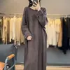 Vestido de Crochê de Caxemira Estilo Chinês Outono e Inverno Feminino Solto Casulo Gola Redonda Longo Suéter de Lã Vestido Suéter de Joelho