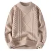 Suéter para Hombre Otoño e Invierno Moda Marca Suéter de Lana Trenzada Cuello Redondo Cálido Ropa Interior Juvenil Suelto Suéter de Punto para Hombre Comercio Exterior