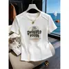 Camiseta de manga corta de algodón puro para mujer con diseño único de espina de pescado, elegante y estilizada, nueva moda de verano