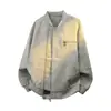 Jaqueta Masculina Gola Alta em Camurça Lavada Retrô Estilo Primavera/Outono Textura Desgastada Roupa Exterior Versátil Tendência Jaqueta Bomber