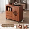 Mesa de Chá Móvel, Pequeno Gabinete Lateral de Mesa de Chá, Armário de Chá Doméstico para Sala de Estar, Mesa de Chá de Madeira Maciça, Com Aquecimento de Água Integrado e Preparo de Chá, Carrinho de Chá com Rodas