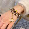 Nuevo Pulsera de Madera de Olivo con Manchas Rojas de Redstone Chino de Tres Capas Pulsera de Estilo Nacional Retro con Colgante de Borla de Orquídea