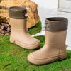 Sapatos de chuva com forro de lã da moda transfronteiriça, tubo curto feminino, cinto de vento fofo para estudantes, sapatos quentes de água, sapatos de borracha à prova d'água para mulheres
