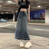 Saia Jeans Vintage Feminina Verão Nova Cintura Alta Saia de Franja Saia Cobertura Corporal Emagrecedora Saia de Comprimento Médio