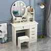 Tocador para dormitorio, tocador de maquillaje simple y moderno con espejo, mesita de noche con gabinete de almacenamiento, pequeño tocador de moda estilo influencer de Instagram para niñas