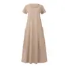 Vestido Feminino Transfronteiriço Europeu e Americano Amazon Cor Sólida Gola Redonda Manga Curta Bainha Longa Solta