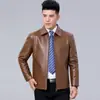 Chaqueta de cuero para hombre de otoño e invierno, chaqueta casual de negocios de cuero PU sintético, cuello alto, cremallera, engrosada con forro polar, abrigo para hombre al por mayor