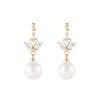 Nuevos Pendientes de Perla Pendientes Dobles de Cisne con Corazón para Mujer Pendientes de Aguja de Plata de Ley 925 Chapados en Oro Real Pendientes de Alta Gama