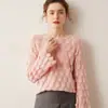 Novo Suéter de Pena Outono e Inverno 2025 Feminino Gola Redonda Moda Francesa Peça Externa Recortada Manga Sino Suéter de Tricô Cashmere