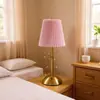 Lámpara de Mesa de Lujo con Lazo y Pantalla de Tela Plegada, Lámpara de Mesita de Noche Estilo Ins para Habitación de Niña, Luz Nocturna con Atmósfera de Alojamiento