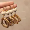 Youjuclub-Vacaciones Tropicales~Aretes de Paja y Clips para Orejas de Estilo Étnico Bohemio a la Orilla del Mar