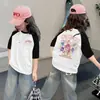 Camiseta de Verano para Niña de Manga Corta 100% Algodón Nuevo Estilo 2026 Camiseta Fina de Verano con Media Manga para Niños Niñas t
