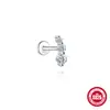 Piercing de Cartilagem Ear Cuff de Prata de Lei S925 com Pingente de Franja de Pétala e Moissanita Formato C Brincos Verticais de Cabeça Plana