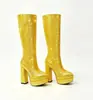 Botas Europeias e Americanas para Comércio Exterior Bico Fino Camada Dupla Impermeáveis Plataforma Salto Grosso Meio da Panturrilha Botas de Performance Show Moda Mangas Botas para Panturrilha Femininas