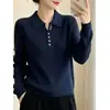 Outono de 2026 Novo Estilo Gola Polo Botões de Desejo Puro Chic de Alta Qualidade Manga Longa Malha Camada Base Top Suéter Fino Feminino
