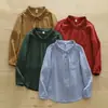 Venta Directa de Fábrica Algodón Puro Holgada Color Sólido Cuello Solapa Plisada Doble Capa Hilo de Algodón Camisa de Mujer Primavera y Otoño Camisa de Mujer de Manga Larga