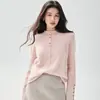 Suéter de cachemira suave y cómodo para bebé y mujer, estilo otoño e invierno, con bordes enrollados, botones y cuello semi-alto, capa base de lana tejida