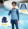 Traje de Baño Infantil Conjunto de Dos Piezas para Niños Manga Larga Pantalón Largo Protección Solar Bloqueo de Color para Niños Mayores Vacaciones Verano Traje de Baño Infantil