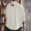 Camisa de Trabajo Lavada Estilo Retro Americano para Hombre Primavera Otoño Holgada Manga Larga Solapa Bolsillos Grandes Chaqueta Camisa Casual Marca de Tendencia