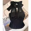 88889 Estilo Chica Caliente Delgado Moderno Sexy Malla con Cordones Halter Crop Top para Mujer Negro Espalda Descubierta Bandeau